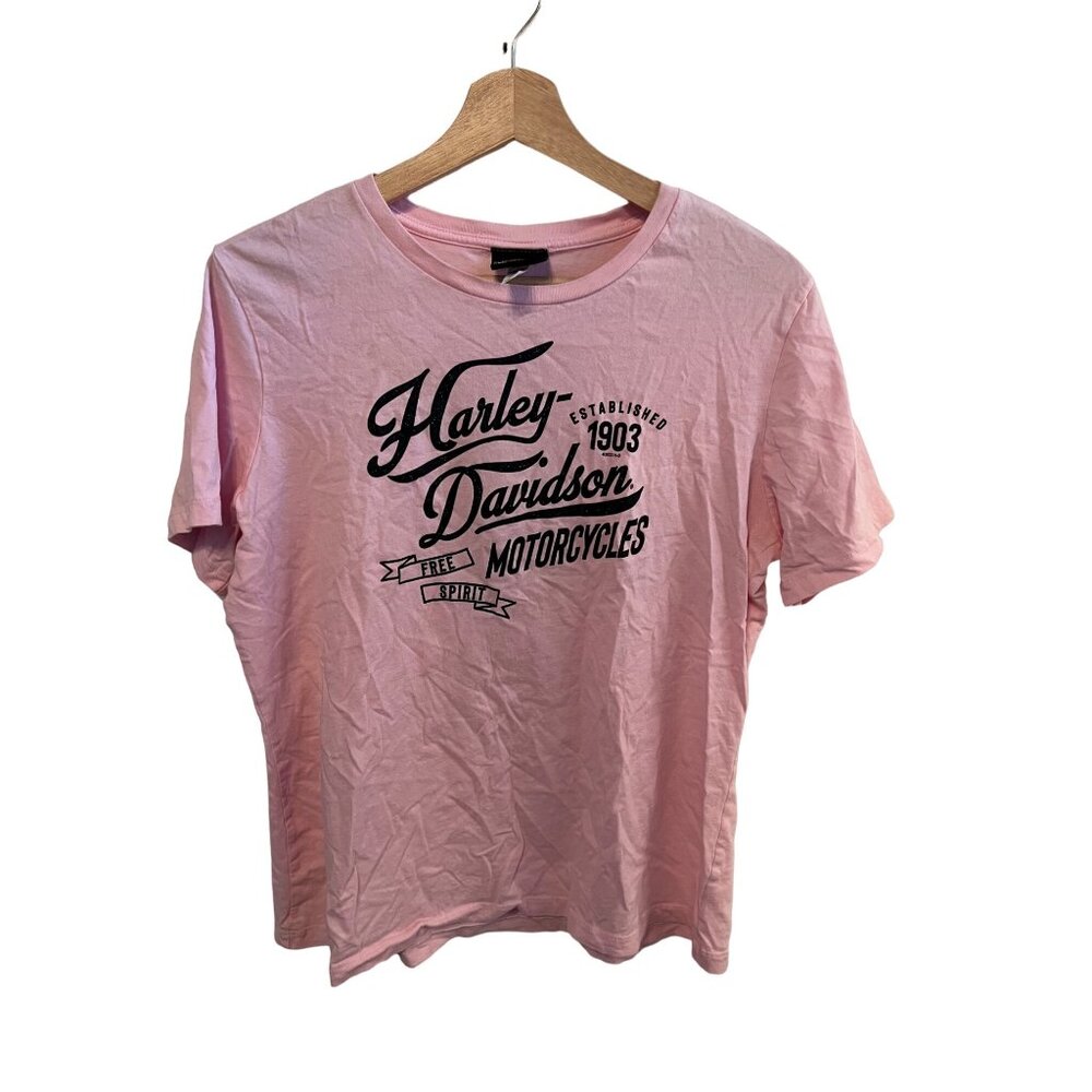 Harley Davidson Pink Short Sleeve Tshirt Women's Size Large Motorcycle Tee